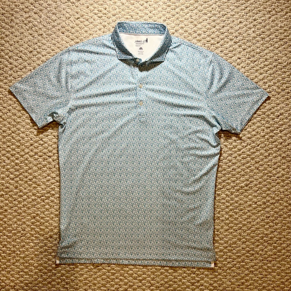 Johnnie-O Light Blue Floral Patterned Polo Shirt, Men’s Medium